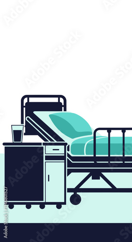 Minimalist Illustration of a Hospital Room Depicting Healthcare and Medical Treatment