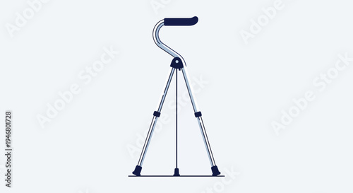 Minimalist Illustration of a Tripod Walking Aid Depicting Mobility and Support On White