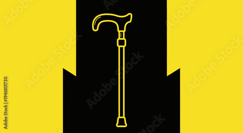 Minimalist Illustration of a Walking Stick Set Against Bold Yellow and Black Background
