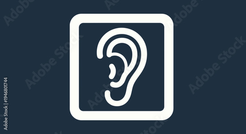 Minimalist Illustration Of An Ear Inside A Square Shape On A Dark Background