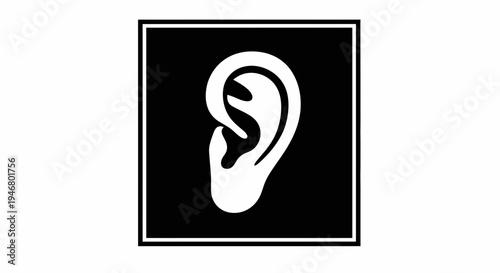 Minimalist Illustration of an Ear Symbol in a Black Box, Artistic, Aesthetic Design