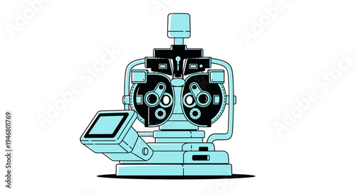 Minimalist Illustration of an Eye Examination Device in Clinical Setting