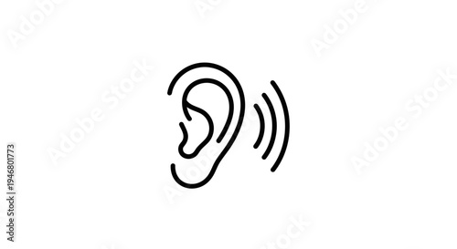 Minimalist Illustration of an Ear Symbolizing Hearing and Sound Waves on White Background