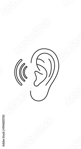 Minimalist Illustration of an Ear Symbolizing Sound and Auditory Perception on White Background