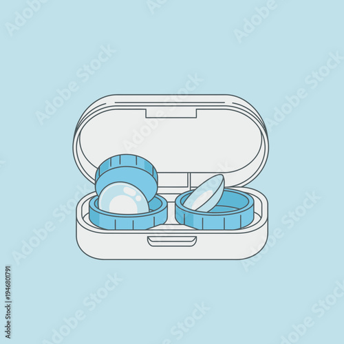 Minimalist Illustration of Contact Lenses and Case Depicting Vision Clarity and Optical Care