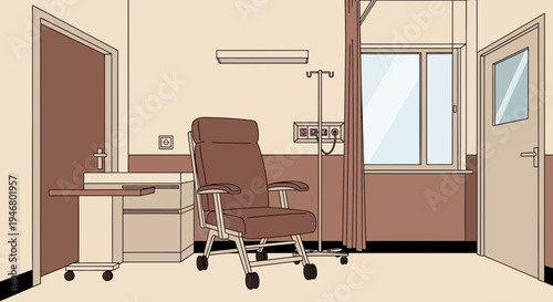 Minimalist Illustration of Patient Room Depicting Medical Interior With Clinical Atmosphere