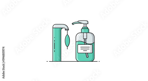 Minimalist Illustration of Soap Dispenser and Automated Hand Sanitizer Station