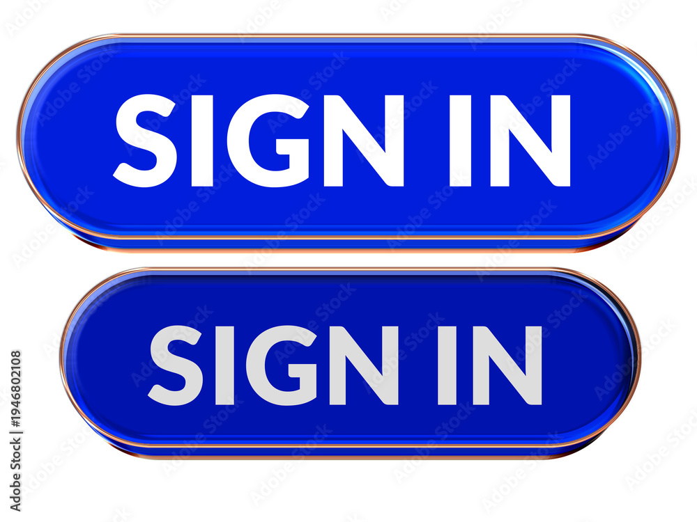 Fototapeta premium Sign In Button glossy blue gold UI login interface CTA