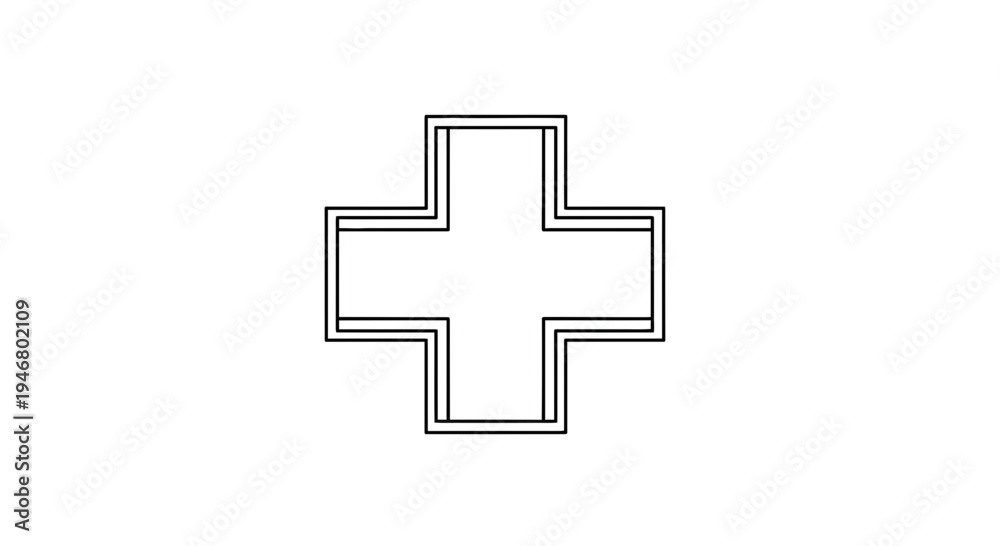 Fototapeta premium Minimalist Medical Cross Outline on White Background Symbolizing Healthcare and Assistance