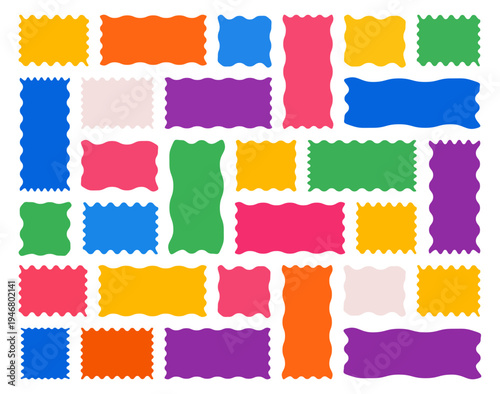 Colorful organic rectangles and squares with wavy edges. Hand-drawn vector frames, speech bubbles, and irregular shapes for text, images, and social media stories. File in SVG format.