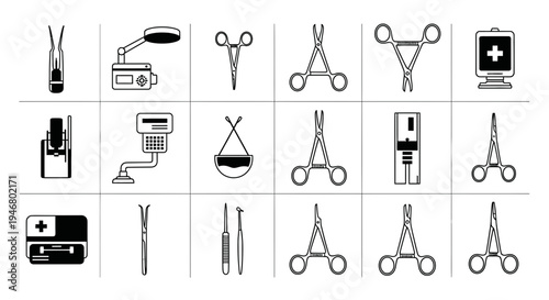 Minimalist Medical Tools: A Collection of Surgical Instruments in Monochrome Design