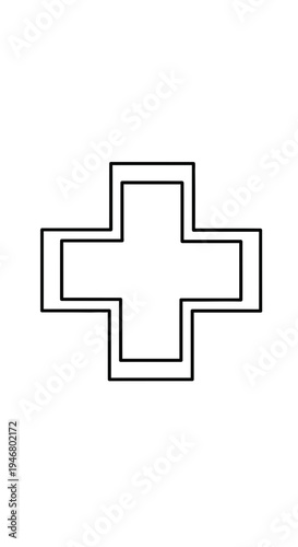 Minimalist Outline Of A Double-Lined Medical Cross Symbol On A White Backdrop Design