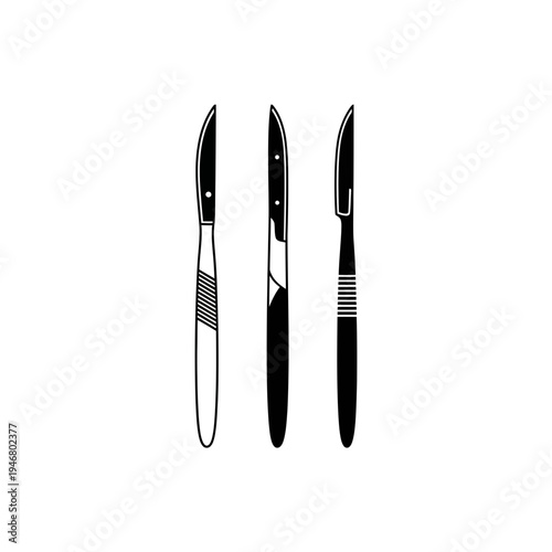 Minimalist Silhouette Illustration of Three Scalpels Representing Surgical Precision and Tools