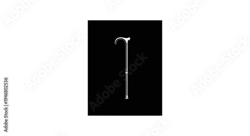 Minimalist Walking Cane Silhouette: Elegant Aid for Mobility and Assistance, Black and White