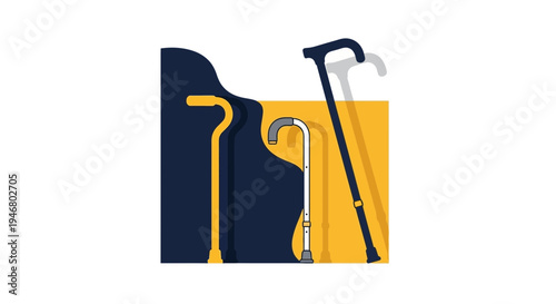 Minimalistic Illustration Depicting Walking Canes in a Stylized Geometric Composition