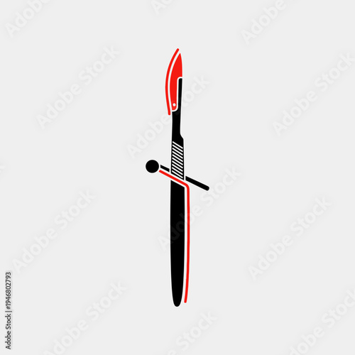 Minimalistic Illustration of a Surgical Scalpel in Black and Red Tones for Medical Applications