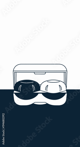Minimalistic Illustration Of Two Contact Lenses Within Their Case Against a Two-Tone Background