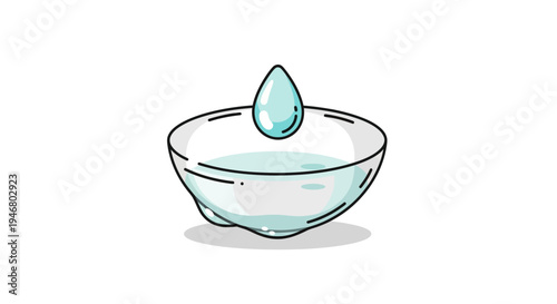 Minimalistic Illustration Of Water Droplet Above A Bowl With Transparent Liquid