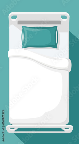 Minimalistic Overhead View of Comfortable Bed with Pillow and White Bedding, Ready for Sleep