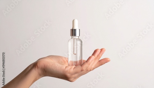Hand Holding Cosmetic Serum Dropper Bottle Isolated on White Background Skincare Product Concept
