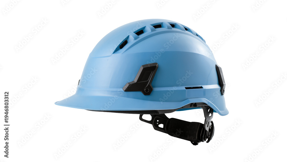 Fototapeta premium Isolated modern light blue safety helmet for construction and industrial worker protection