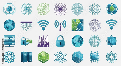 Collection of Technology and Connectivity Icons for Modern Digital Concepts.