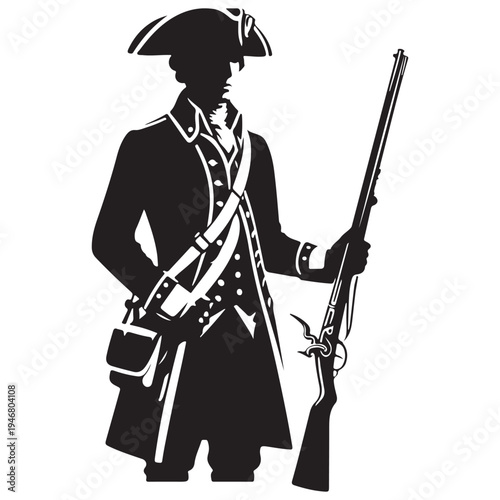 American Revolutionary War Soldier With Musket Continental Army Patriot Illustration