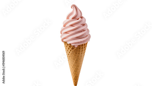 Foto Isolated pink soft serve ice cream cone, sweet frozen dessert treat in a waffle