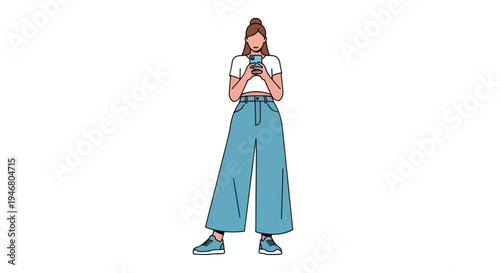Woman in casual wide leg pants standing.