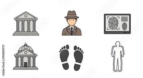 Detective Investigating Crime Scene with Footprints.