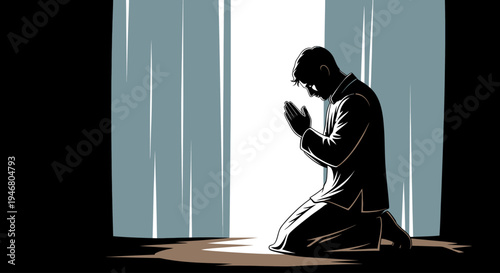 Man Kneeling in Prayer Silhouette.