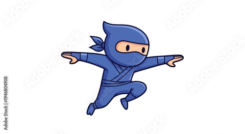 Cartoon Ninja Character in Blue Costume.