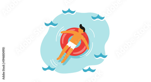 Woman Relaxing on Inflatable Ring in Water.