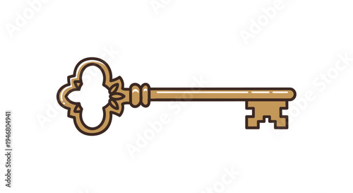 Vintage Gold Key with Ornate Handle.