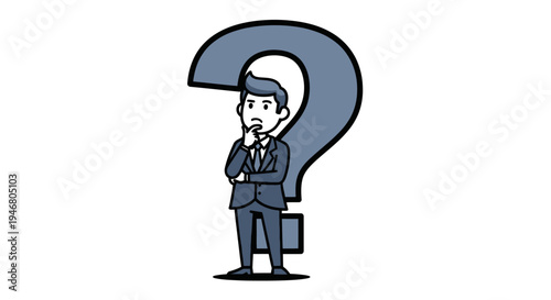 Businessman with question mark thinking.