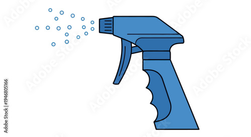 Blue Spray Bottle with Liquid Spraying.