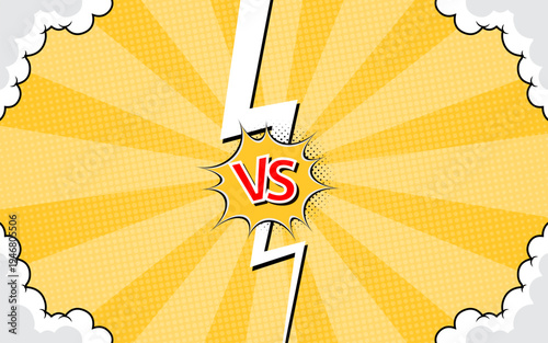 Retro pop art comic background. Abstract cartoon cover with lightning versus. Vector illustration.
