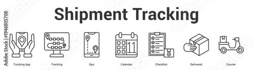 Shipment Tracking web banner icon set vector illustration concept for business with icon of Tracking App, Tracking, Gps, Calendar, Checkli.