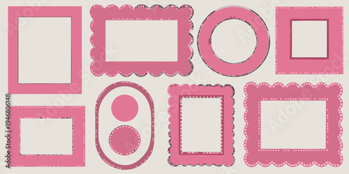 Collection of hand drawn pink frames in various shapes and decorative styles