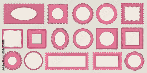 Collection of decorative pink frames with varied shapes and scalloped edges