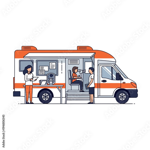 Mobile Healthcare Unit Providing Medical Examinations and Services to the Community