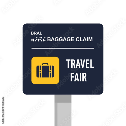 Modern Airport Baggage Claim Sign: Travel Fair Destination, Clear Directional Iconography