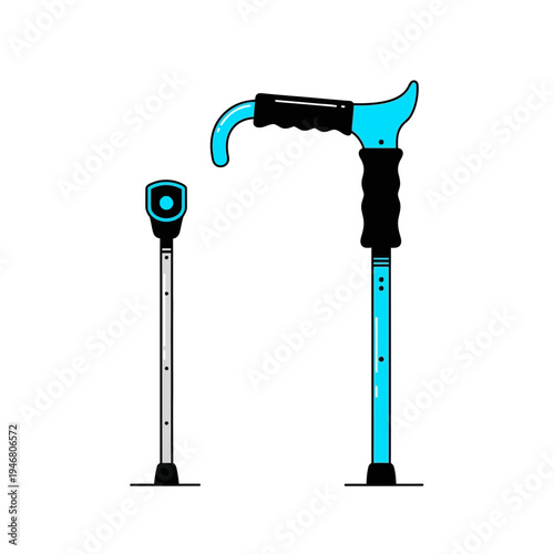 Modern Assistive Mobility Devices: Artistic Blue and Black Walking Cane and Handle