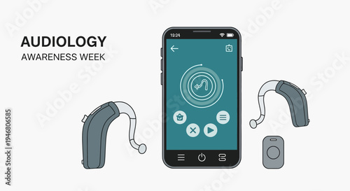 Modern Audiology Technology Depicted With Smart Phone Hearing Aid Accessories And Healthcare