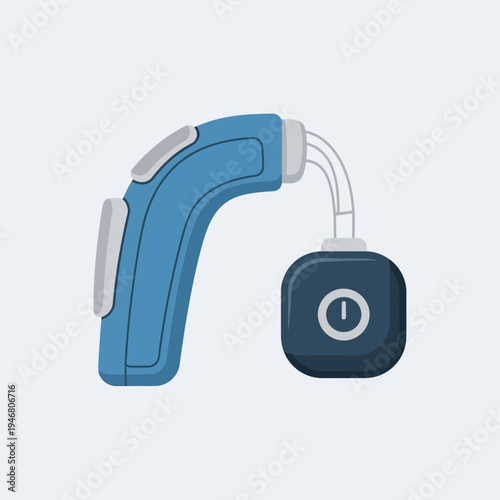 Modern Blue Hearing Aid Device Depicted Against a Soft Blue Backdrop, Isolated