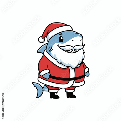 funny shark santa claus holiday illustration