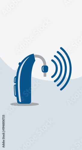 Modern Blue Hearing Aid Device Depicting Sound Waves and Aiding Hearing Enhancement