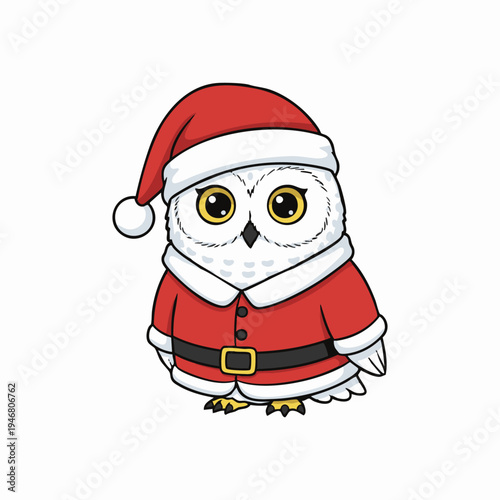 festive snowy owl dressed as santa claus