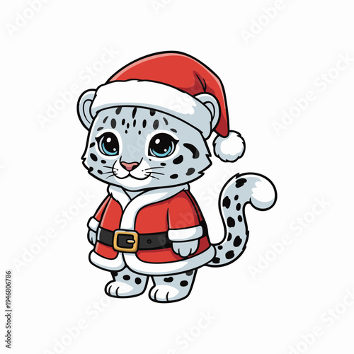 festive snow leopard cub in santa costume