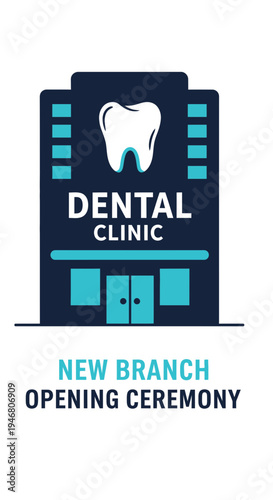 Modern Dental Clinic Illustration Announcing New Branch Opening Ceremony in Elegant Building Design